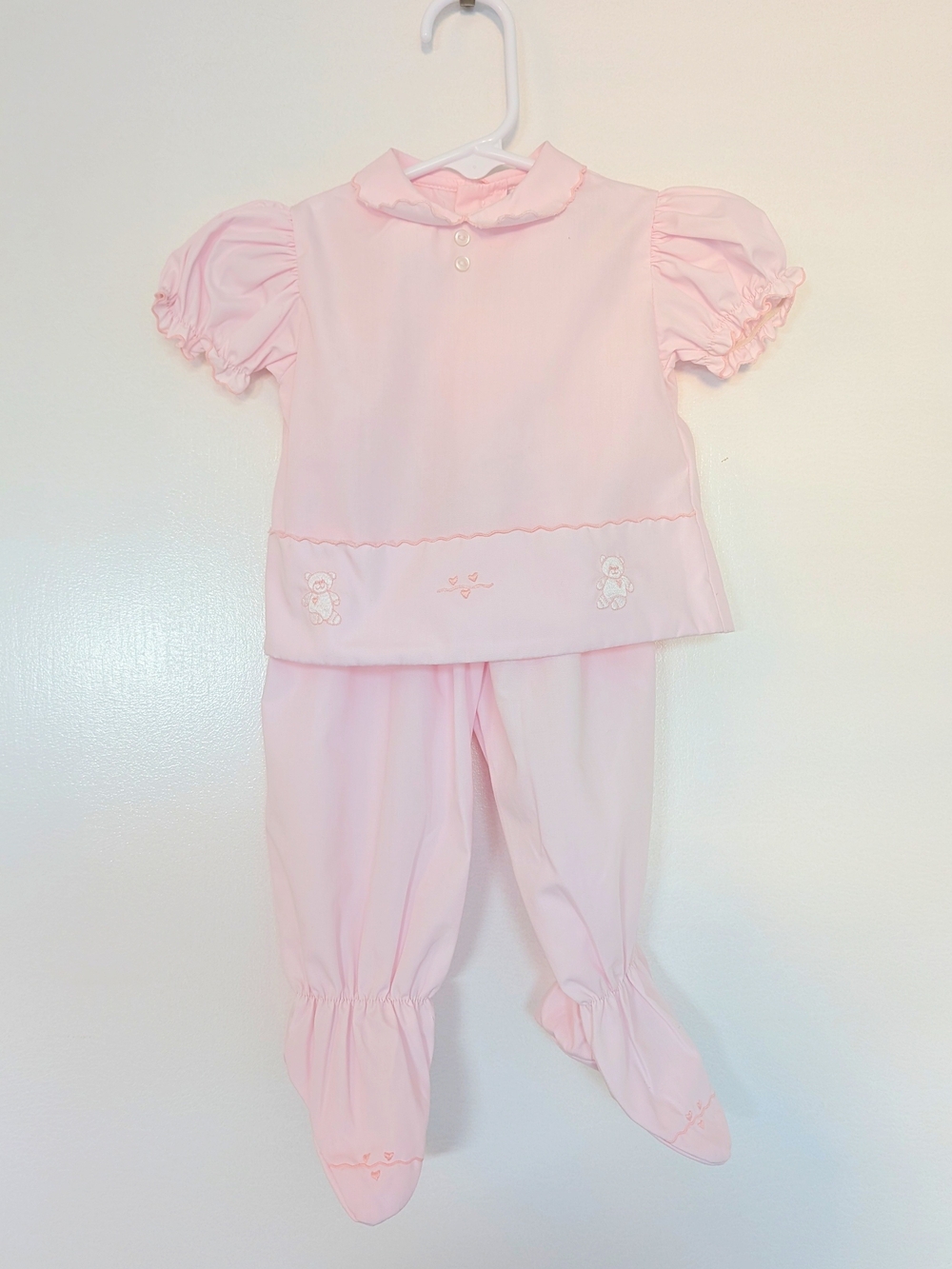Petit Ami Baby Pink Two-Piece Footie Dress Set